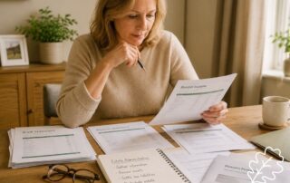 Woman reading rental documents