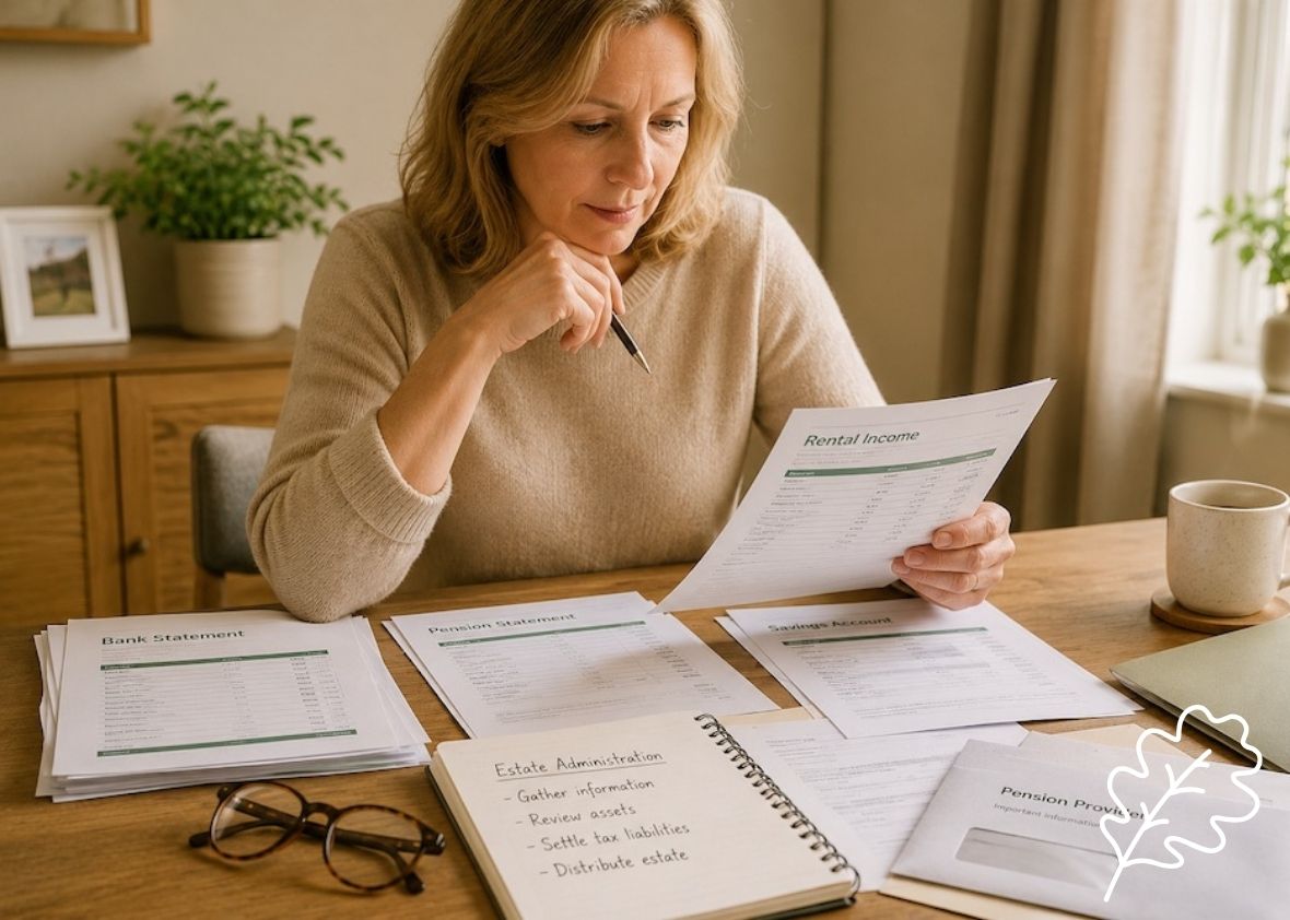 Woman reading rental documents
