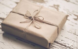A brown packaged gift