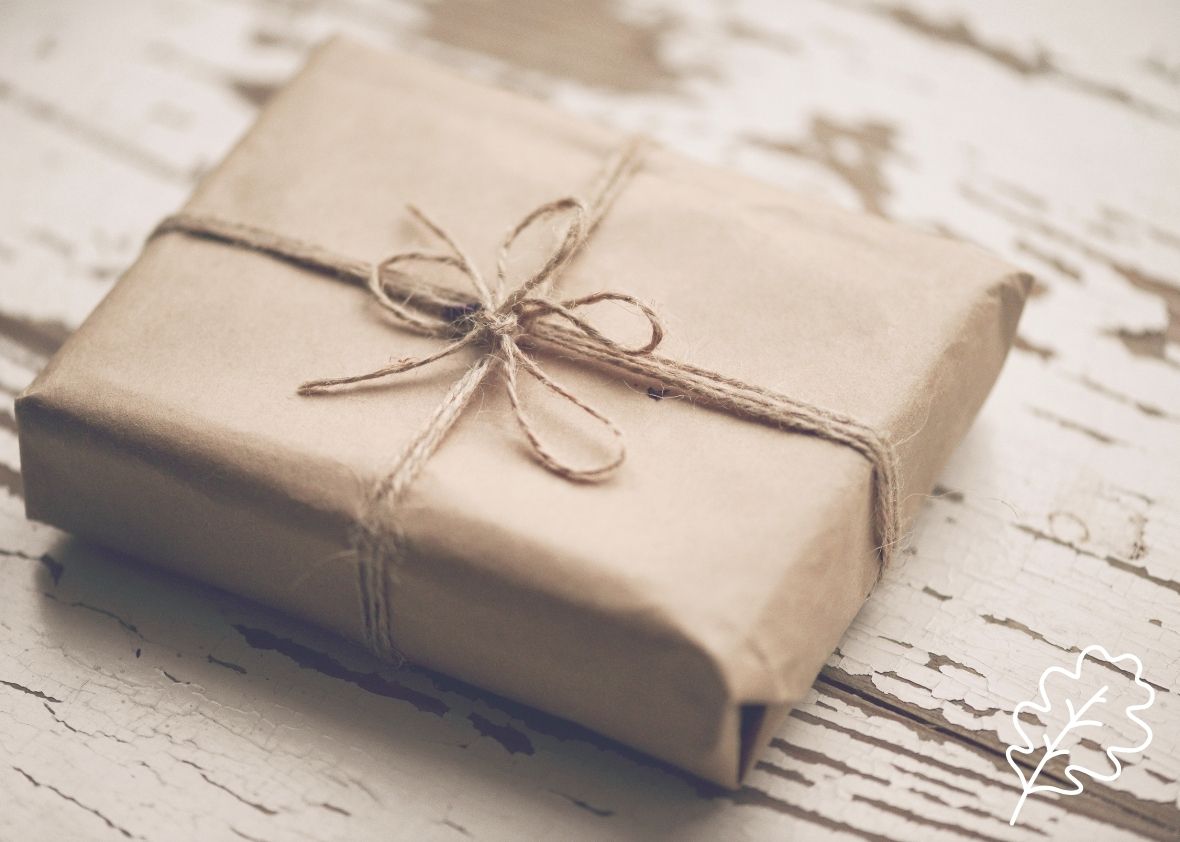 A brown packaged gift