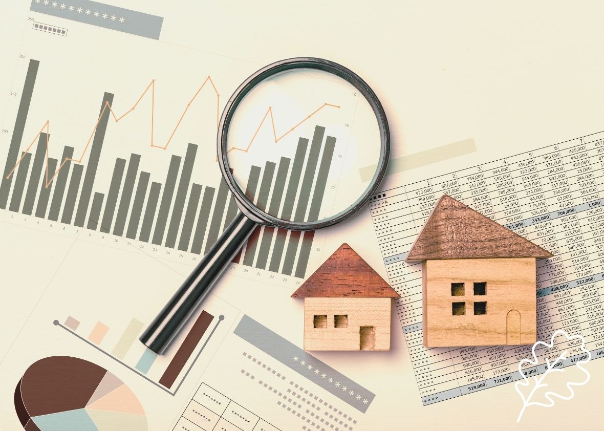 Oaktree Will Services – Estate Admin mobile Houses, graphs and magnifying glass