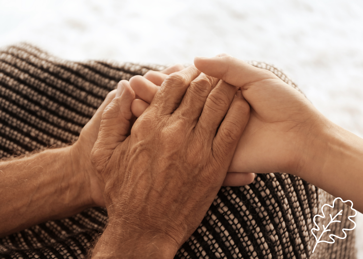 Old hands being held for mobile